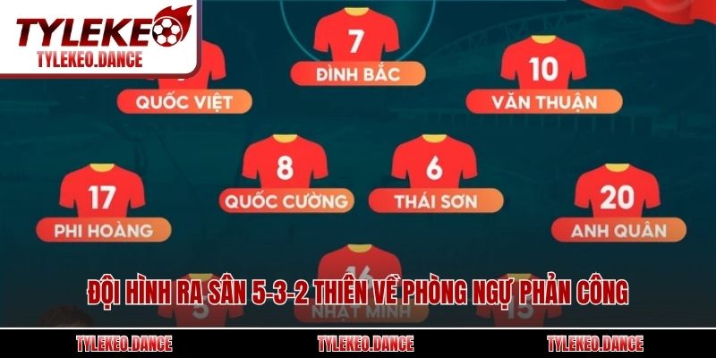 Đội hình ra sân 5-3-2 thiên về phòng ngự phản công