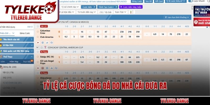 Tỷ lệ cá cược bóng đá do nhà cái đưa ra