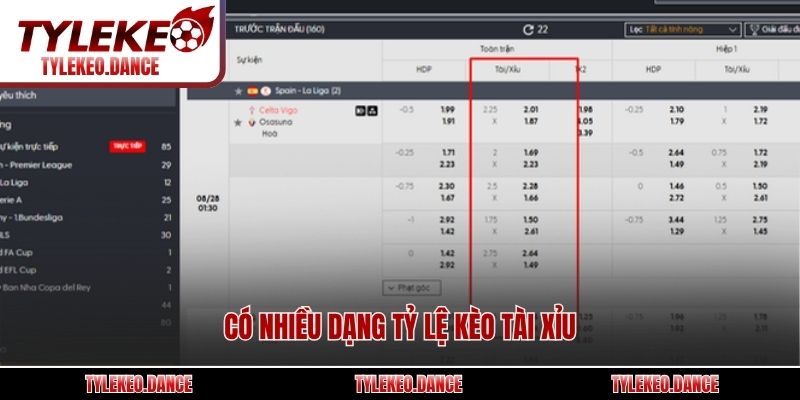Có nhiều dạng tỷ lệ kèo tài xỉu